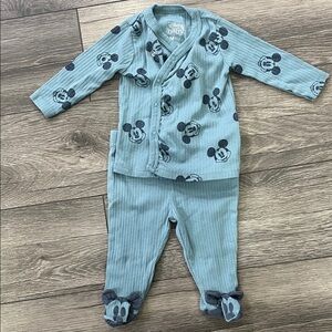 0-3 month Disney Baby Blue Ribbed Mickey Infant Set